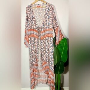 Anthropologie Revolve Maaji Lotus Kimono Beach Cover Up Long Sleeve S/M Rayon